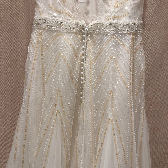 Ivory, beading, yellow and white sequins, illusion neckline - Picture 4 of 5